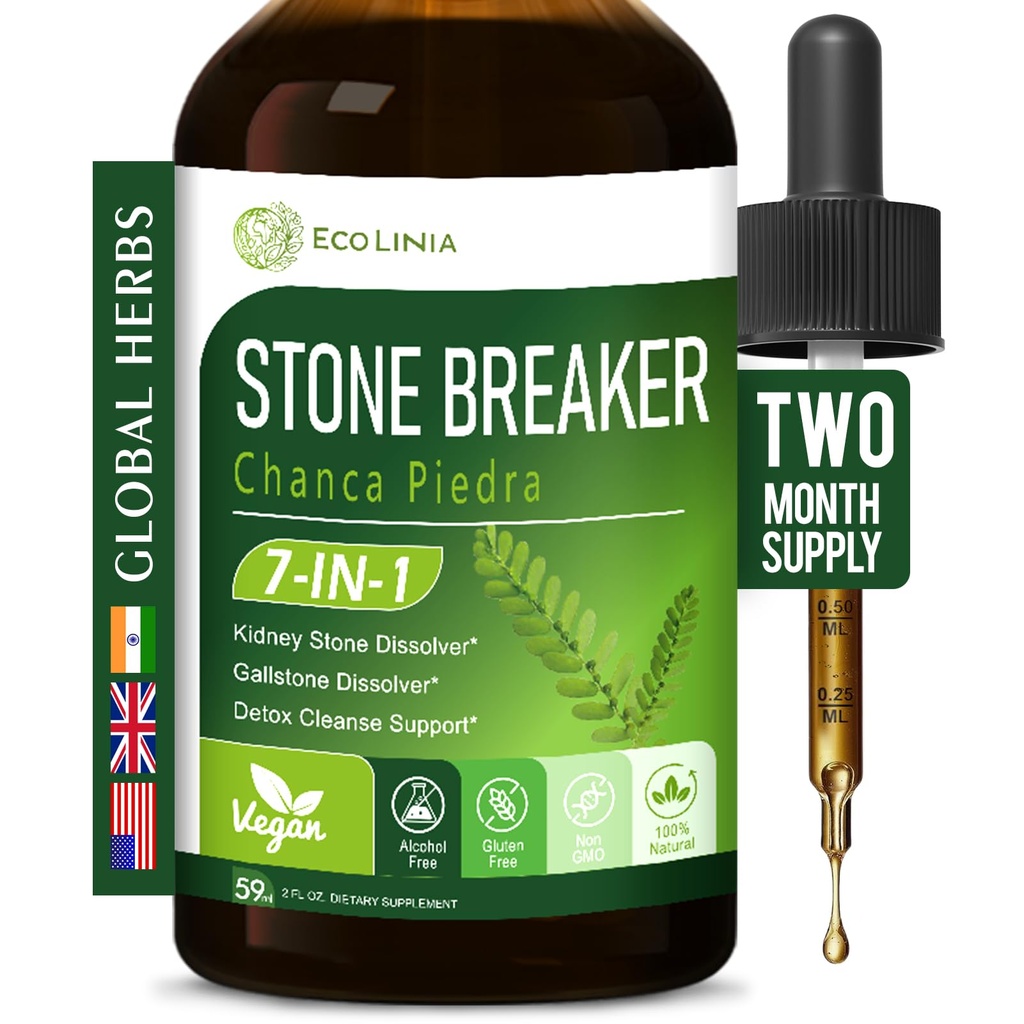 Stone Breaker Chanca Piedra Extract Drops, natuurlijke niersteen & Gallstone Oplosser, Detox Cleanse Support, Herbal Supplement w / Horsetail Gravel Root en Meer... 2 oz