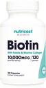 Nutricost Biotine voor vrouwen 10.000 mcg 120 capsules - met folaat & collageen, glutenvrij & niet-GMO