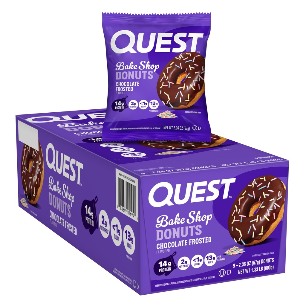 Quest Nutrition Bake Shop, Chocolate Frosted Donuts, 14g Proteïne, Minder dan 1g Suiker, Proteïne Snack, Lage Suiker, 9 Tellen