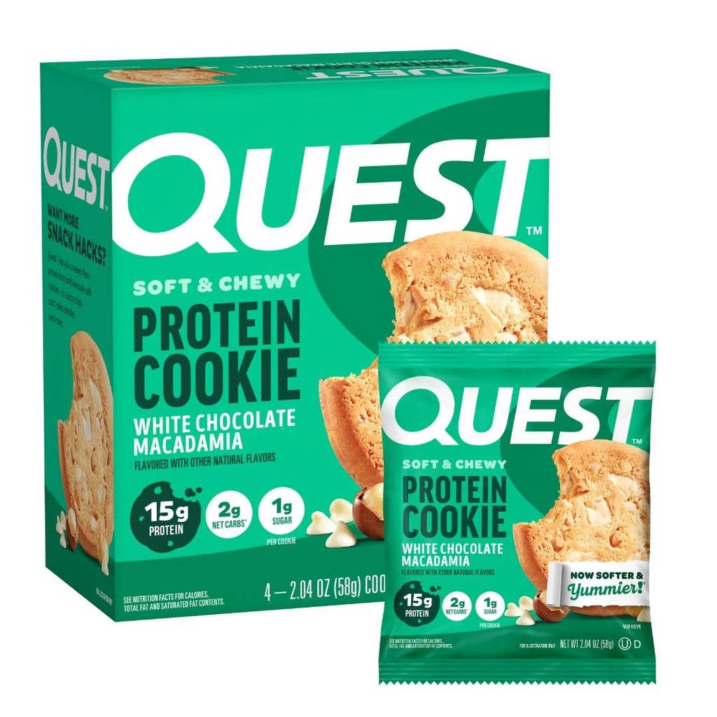 Quest Nutrition White Chocolate Macadamia Proteïne Cookie, 15g Proteïne, 1g Suiker, 2g Net Carbs, Keto Vriendelijk, Hoog Proteïne, Lage Carb; 4 Tellen