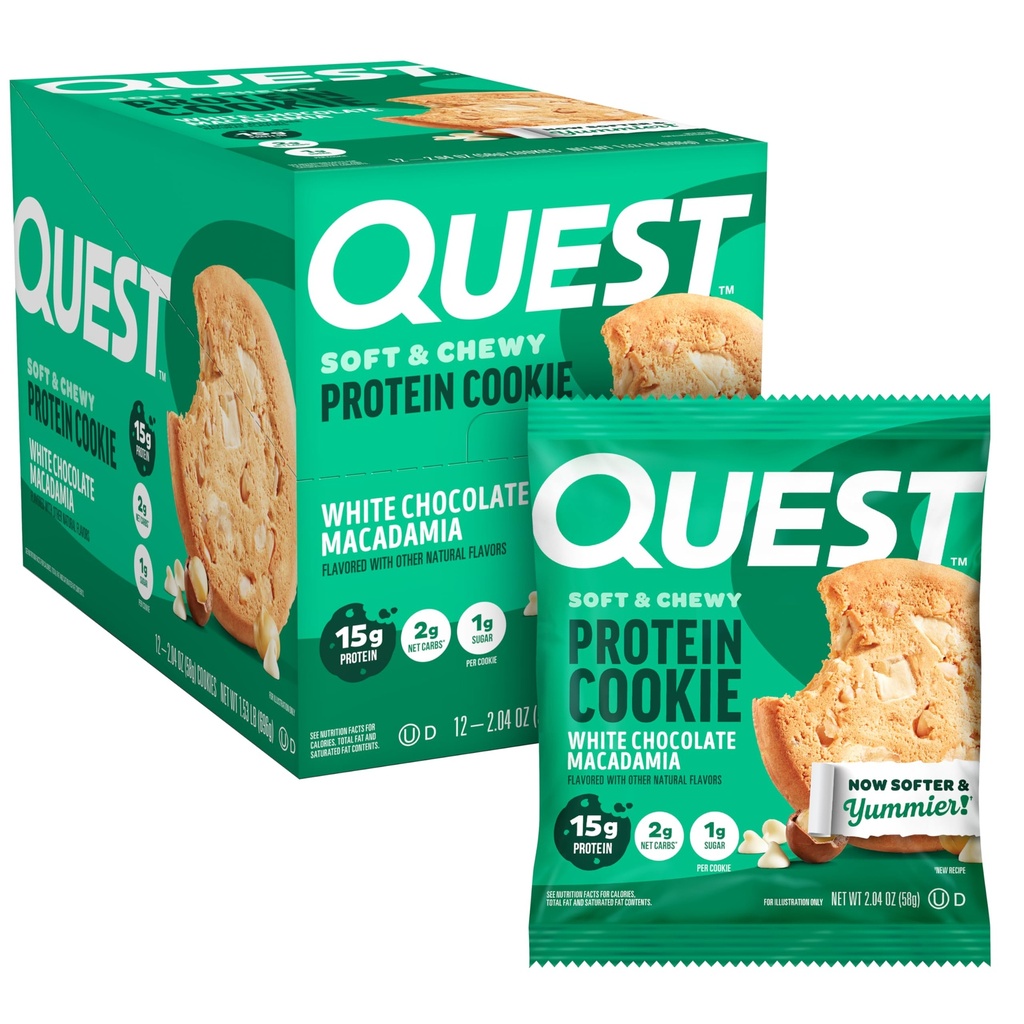 Quest Nutrition White Chocolate Macadamia Proteïne Cookie, 15g Proteïne, 1g Suiker, 2g Net Carbs, Keto Vriendelijk, Hoog Proteïne, Lage Carb; 12 Tellen
