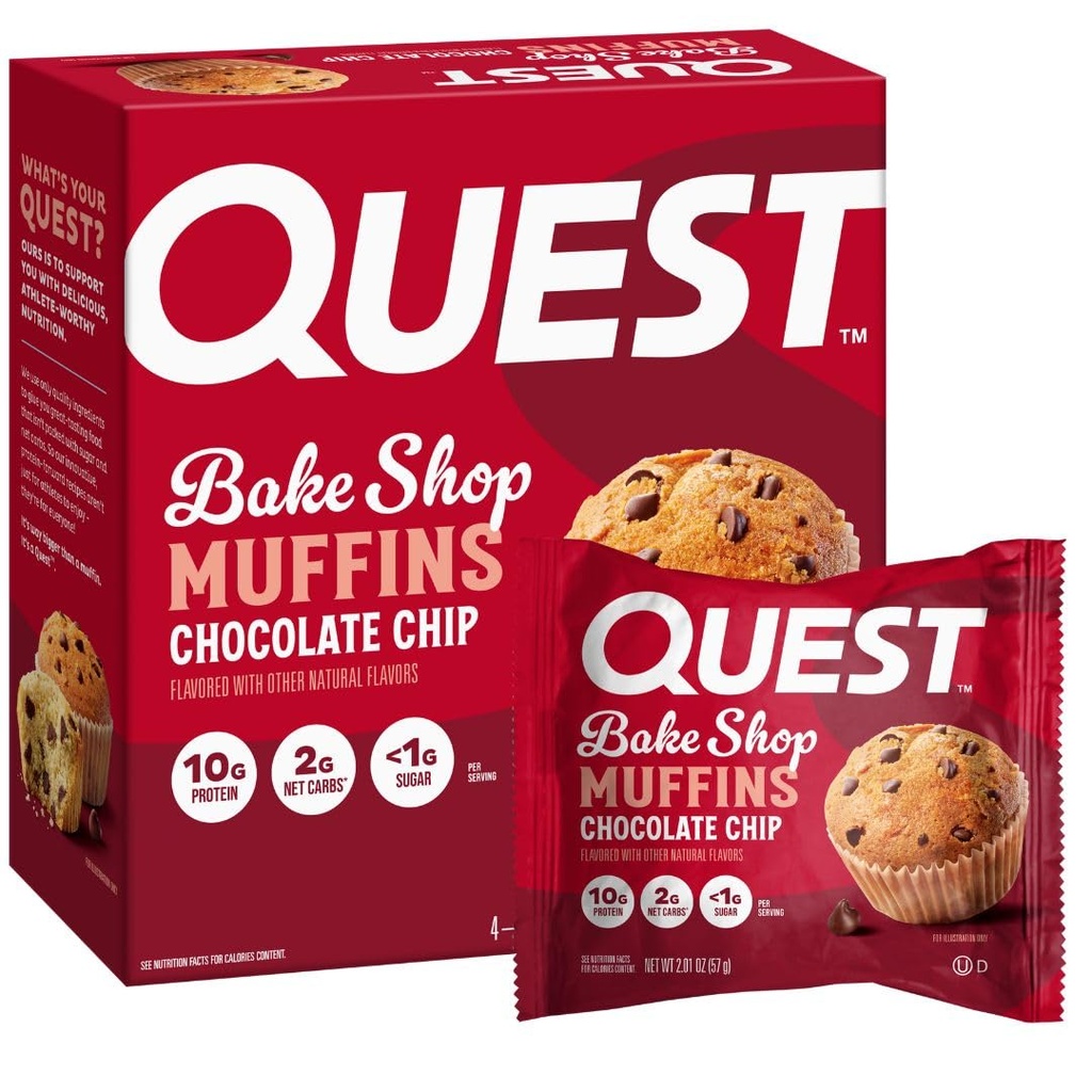 Quest Nutrition Chocolate Chip Muffin, 10g Proteïne, 2g Net Carb, Minder dan 1g Suiker, Proteïne Snack, 4 Tellen