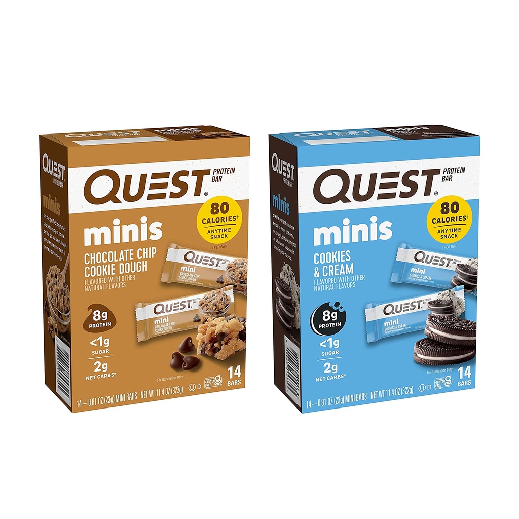 Quest Nutrition Mini Protein Bars Bundel, Chocolade Chip Cookie Deeg en Cookies & Crème, hoog eiwit, lage Carb, Keto vriendelijk, 14 Tellen Elk