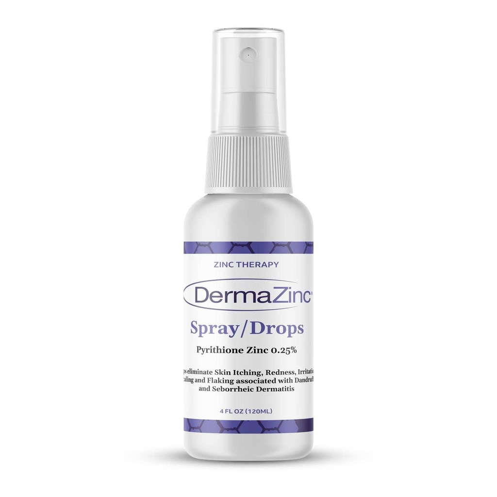 DermaZinc Therapie Spray/Drops, Zink Spray voor huidstoornis Relief Drops voor psoriasis, Dermatitis, Eczema, en andere symptomen van de huidconditie, 4oz