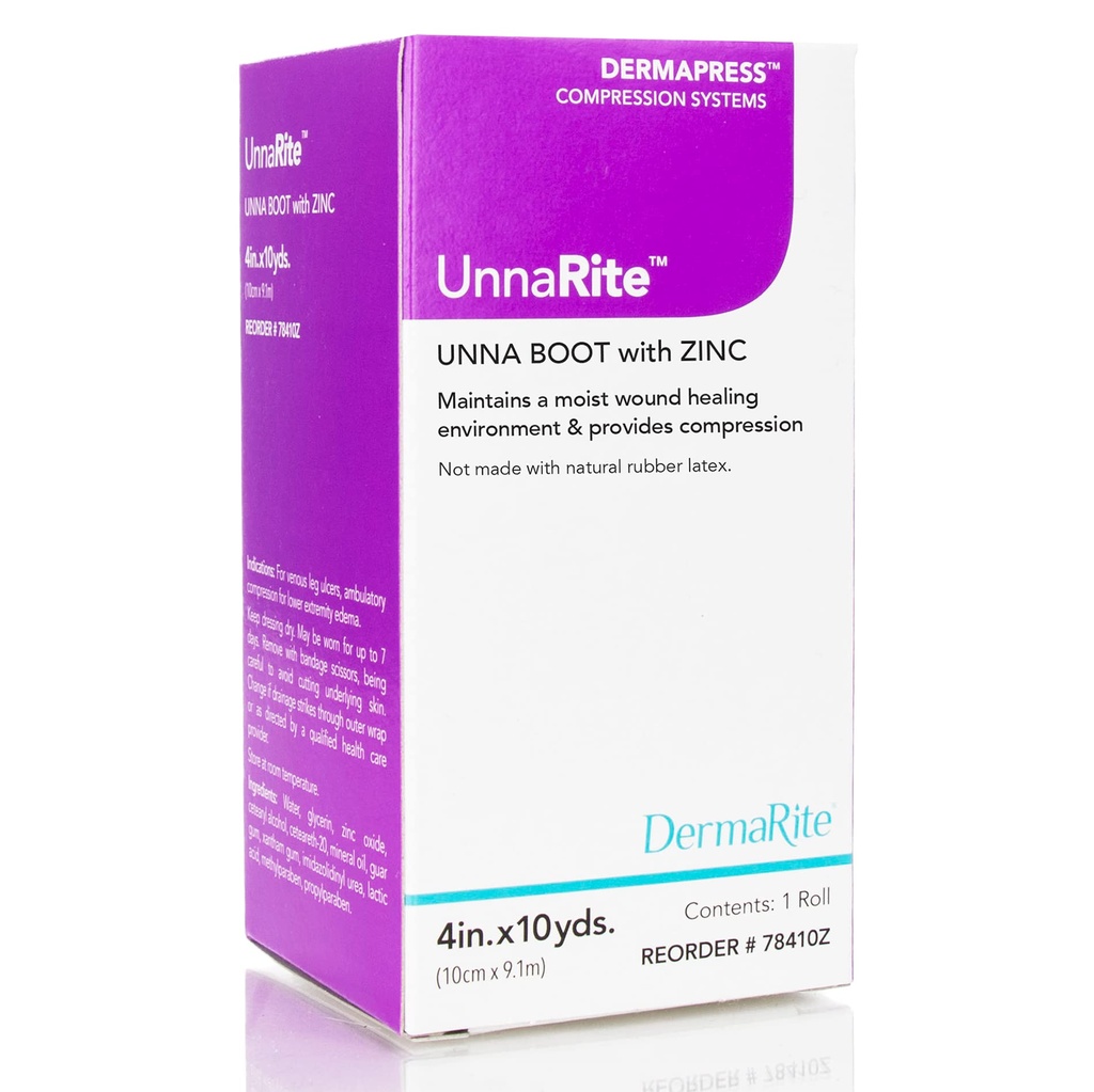 DermaRite's UnnaRite C Unna Boot, met zinkoxide - Moist Healing en zachte compressie voor Venous Leg Ulcers - 4 in. x 10 yds., 1 Roll