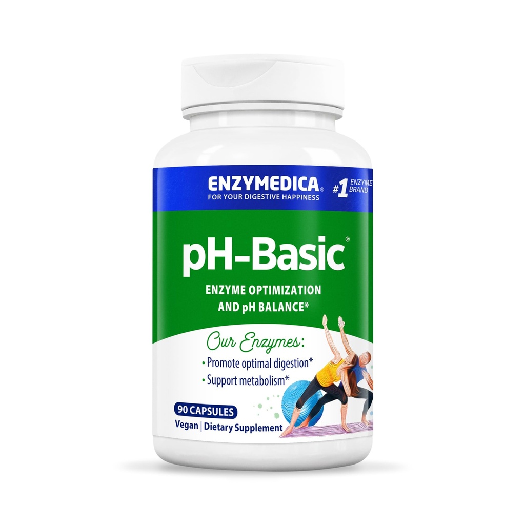 Enzymedica, pH-basic, Inclusief spijsverteringsenzymen, voedingsstoffen en kruiden, Ondersteunt gezonde spijsvertering en pH-balans, 90 Tel.