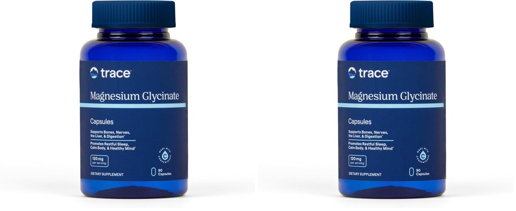Trace Minerals Magnesium Glycinate - Voorzichtig Magnesium Glycinate Supplement voor gezonde slaap & ontspannen ondersteuning - gezonde geest en energie - Veganistisch - Glutenvrije - 90 Tellen (90 Diners) (pakket van 2)