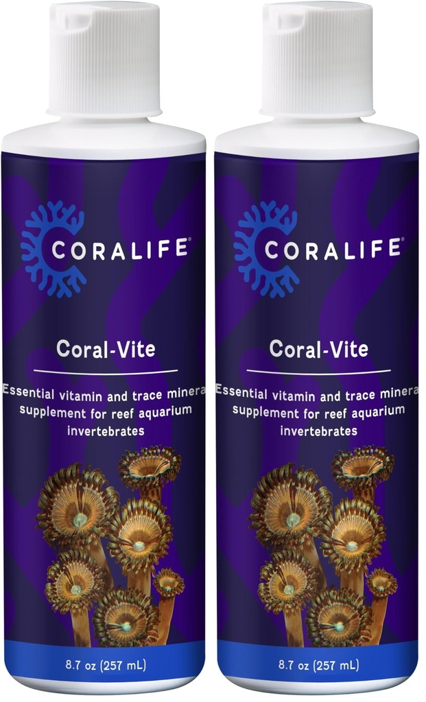Coralife Saltwater Fish Tank Aquarium Coral-Vite Liquid Essential Vitamin and Trace Mineral Supplement for Reef Aquariums, 8 oz (Pack of 2)