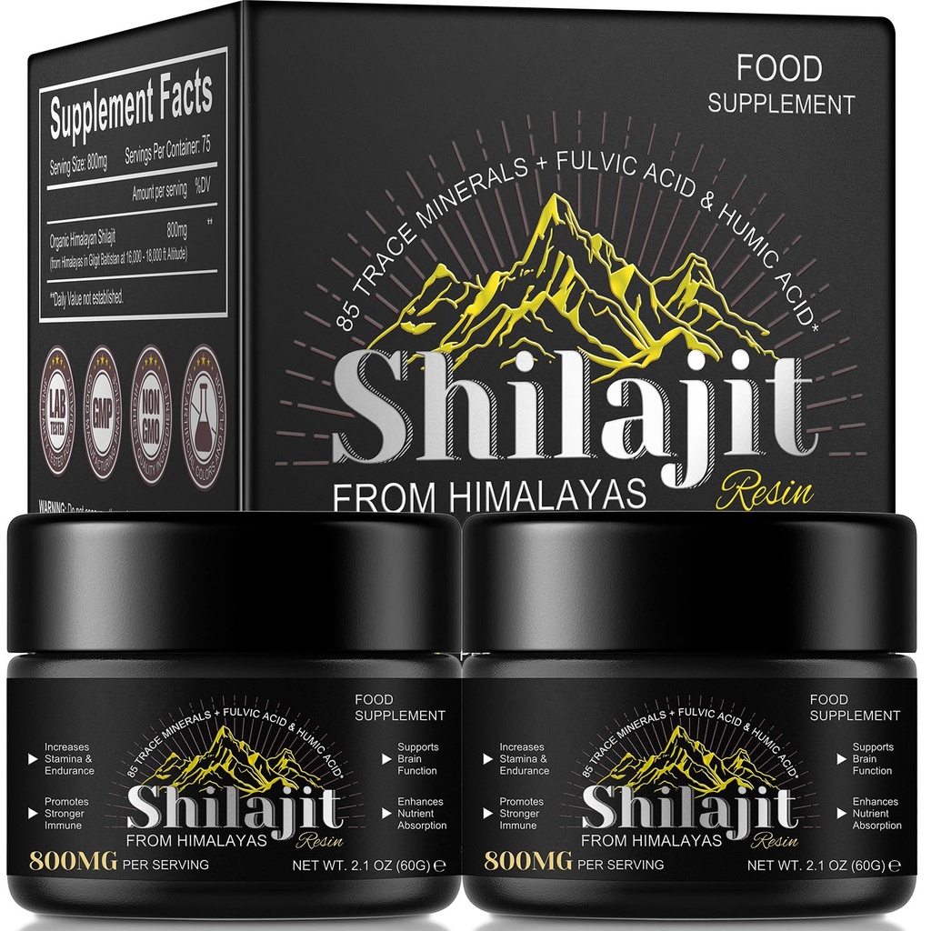 2 Pack Shilajit Pure Himalayan Resin,Pure Shilajit with 85+ Trace Minerals & Fulvic Acid for Energy and Immune of Men and Women 2.1 OZ (8 Months Supply)