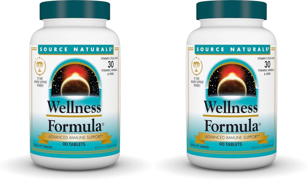 Bron Naturals Wellness Formula Bio-uitgelijnde vitamines & Herbal Defense - Immuun systeem ondersteuning Supplement & Immunity Booster* - 90 tabletten (pakket van 2)