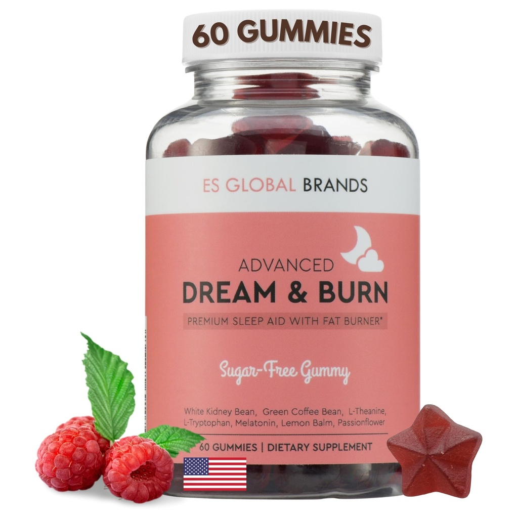 Dream & Burn | Night Time Fat Burner Gummies, Sleep Support & Weight Loss Supplement | Slimming Appetite Suppressant & Metabolism Booster | Melatonin, L-Theanine - 60 Vegan Gummies for Women & Men