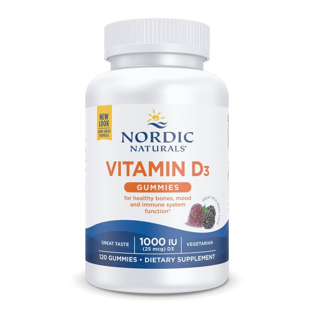 Nordic Naturals Vitamine D3 Gummies, Wild Berry - 120 Gummies - 1000 IE Vitamine D3, 1,4 mg ijzer - Grote Smaak - Gezonde Bones, Mood & Immuun System Function - Non-GMO - 120 Servers