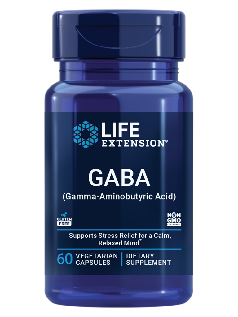 Life Extension GABA, Stress Support, GABA Supplement, Goede Ondersteuning, Slaap, Ontspannen, Glutenvrij, Non-GMO, Vegetarisch, 60 Capsules