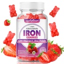 softbear Iron Gummies for Women & Men & Kids, Kauwbare Iron Supplements with Vitamin C,B3,B5,B6,B12 ondersteunt Immune System, Energy & Vitality, Sugar-Free/Vegan, Strawberry Flavor 60 Count