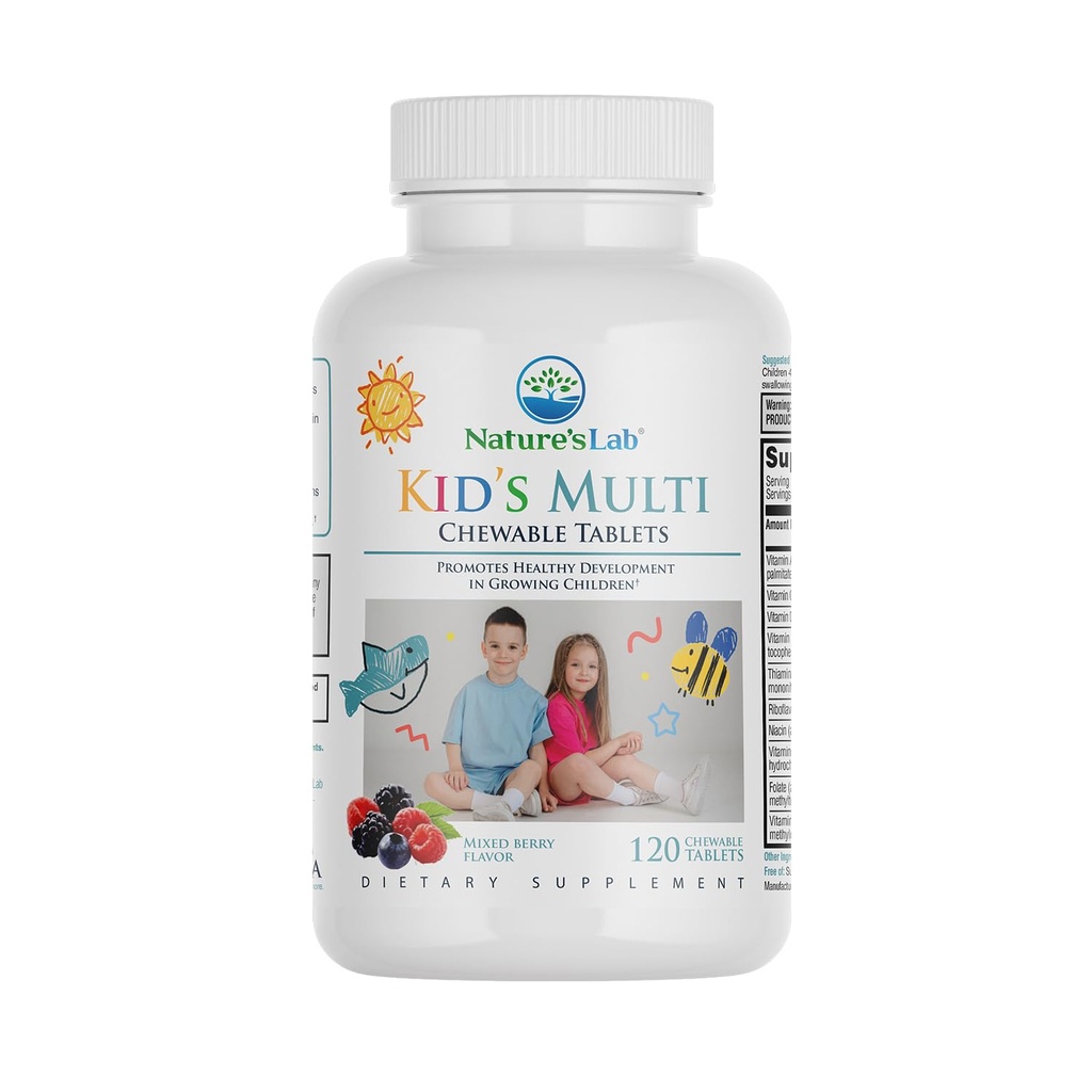 Nature's Lab Kid's Multi Natural Chewable Vitamins - Complete Children's Multivitamin with Iron, Magnesium, Zinc & Calcium - Mixed Berry Flavor - 120 Tablets for Ages 2+