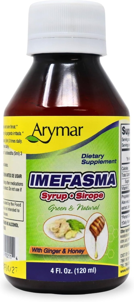 Arymar Imefasma met Ginger & Honing Hoest Siroop (4 oz) - Voorzichtige verlichting met natuurlijke ingrediënten