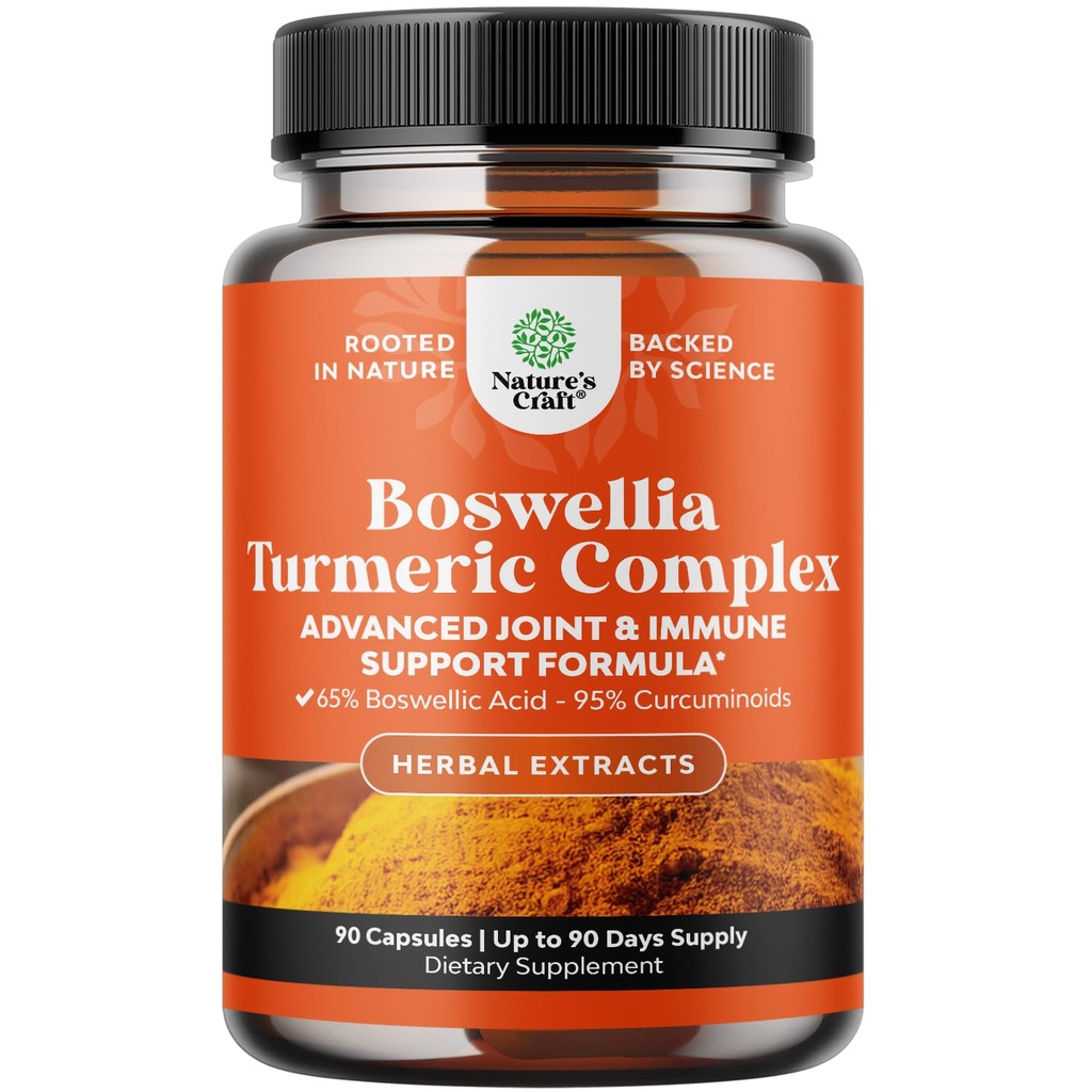 Boswellia Extract Capsules met Kurkuma - Advanced Immune Health Support Supplement - Kurkuma & Boswellia Serrata Capsules 500 mg per portie voor Body Detox & Gezonde gewrichten - 90 Tel.