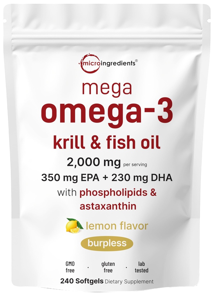 Mega Omega-3 Krill & Fish Oil 2000 mg Equivalent, 240 Softgels 