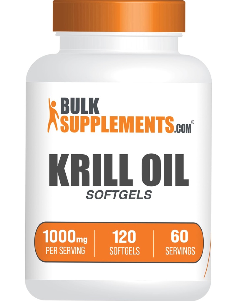 BulkSupplements.com Krill Oil 1000mg Softgels - Antarctic Krill Oil Supplement - Omega 3 Supplement, DHA Supplement - Glutenvrij, 2 Softgels per Serving, 120 Tellen (Pack of 1)