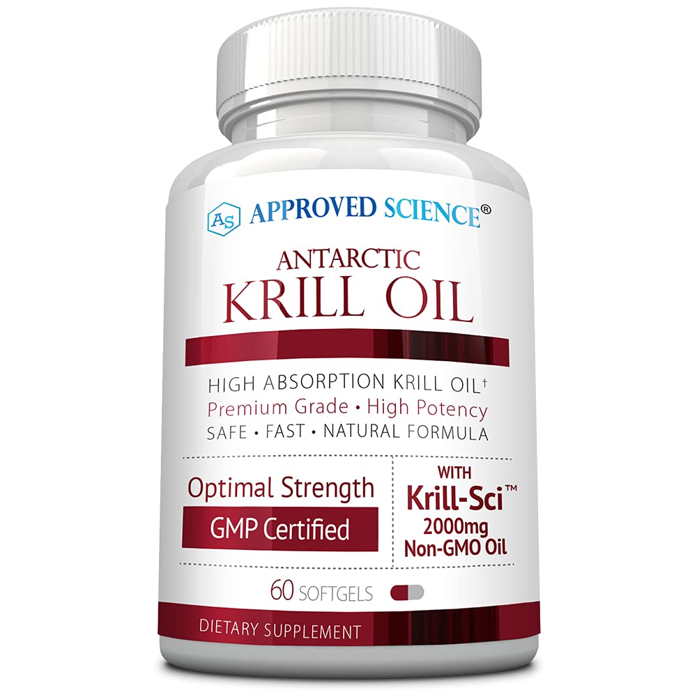 Goedgekeurde Science Krill Oil - 2000mg Antarctische Krill Oil, 650mcg Astaxanthine - 260mg EPA, 160mg DHA - 60 Softgels - 1 maand Levering