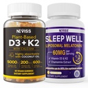 NEVISS Vitamine D3K2 5000IU Gummies + Melatonine 60mg voor volwassenen bundel