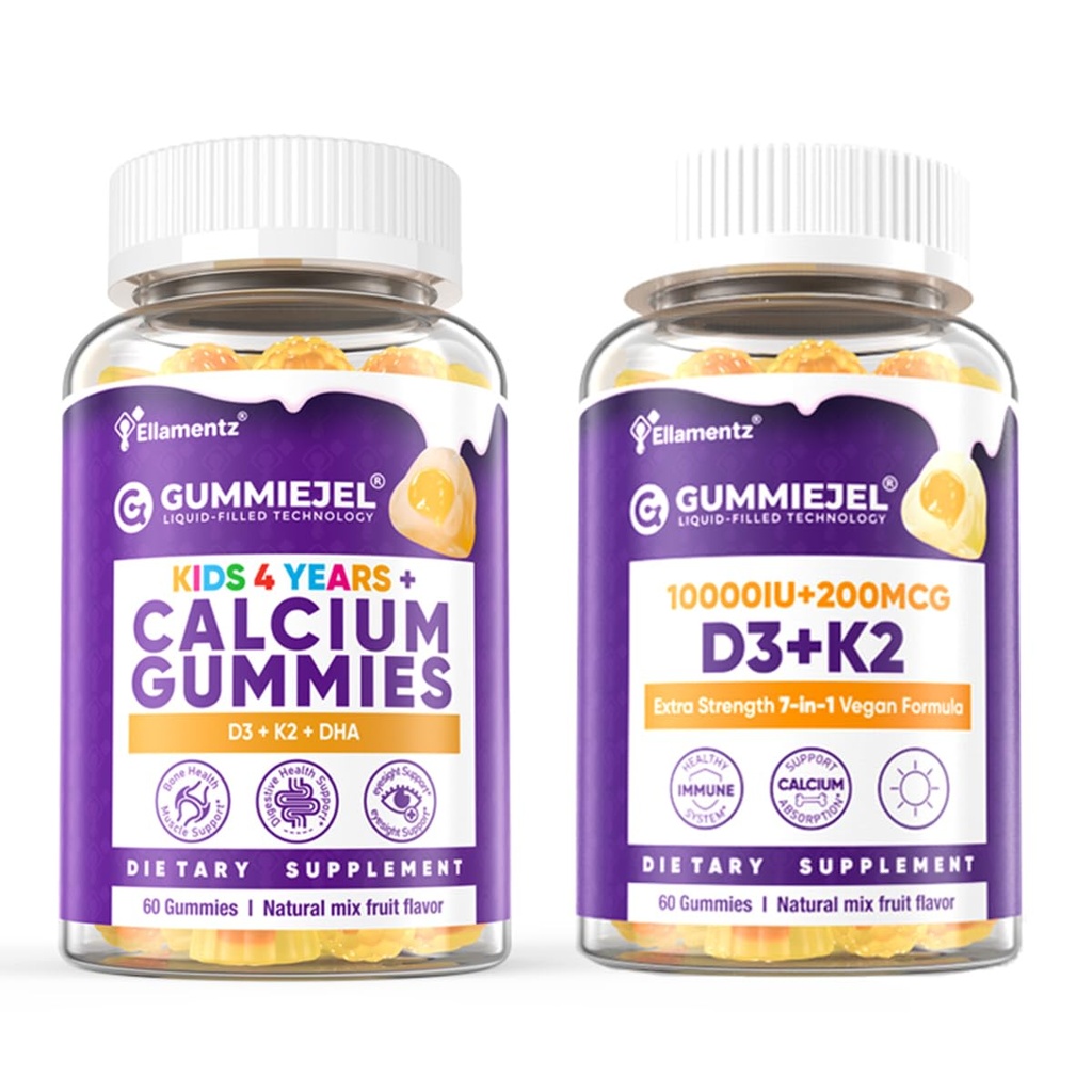 Pack Kids Calcium Gummies + 1 Pack D3 K2 Gummies Vitamine D3 10000 IE + K2 (MK7) 120 mcg