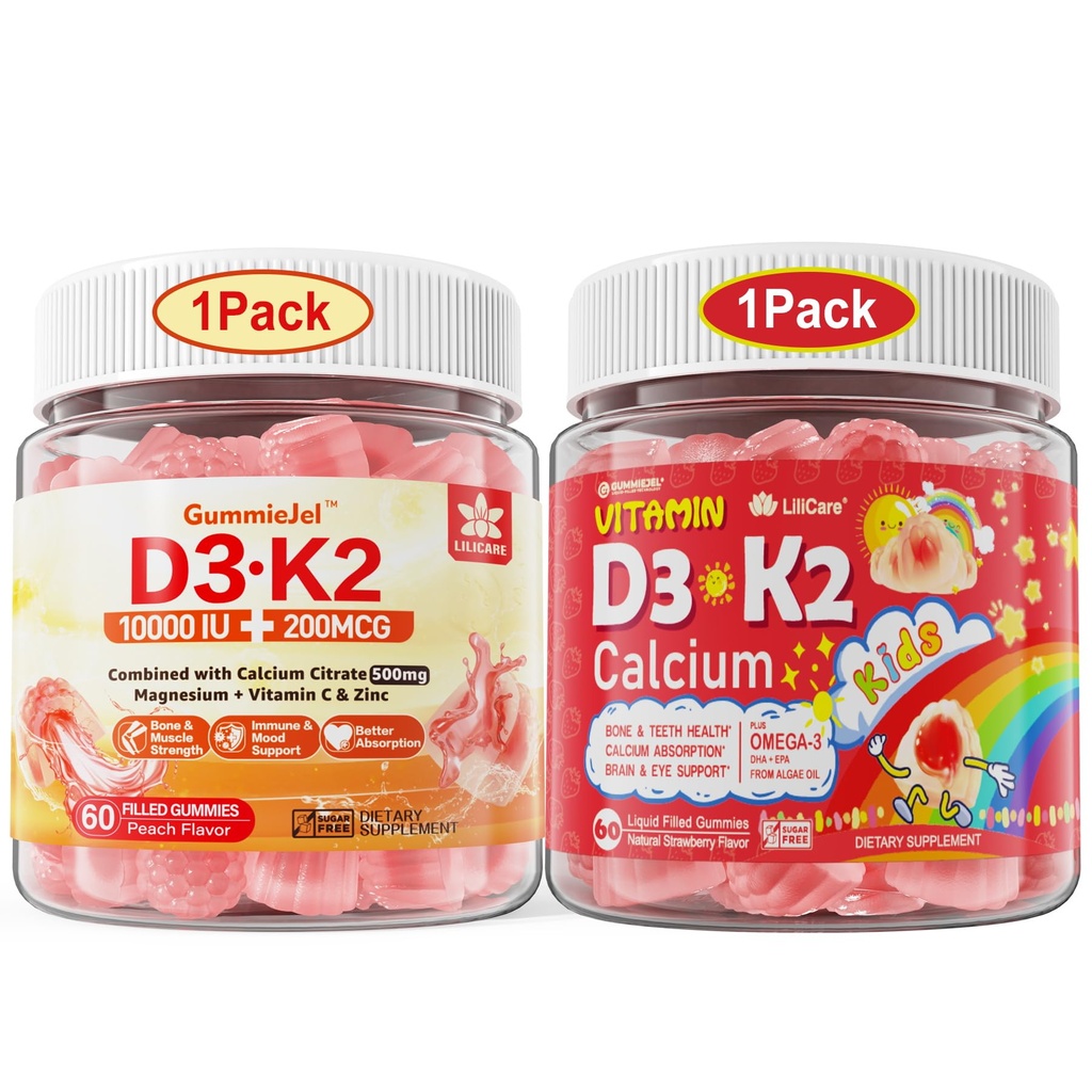 LILICARE bundel vitamine D3K2 Gummies voor kinderen & D3K2 Gummies voor volwassenen