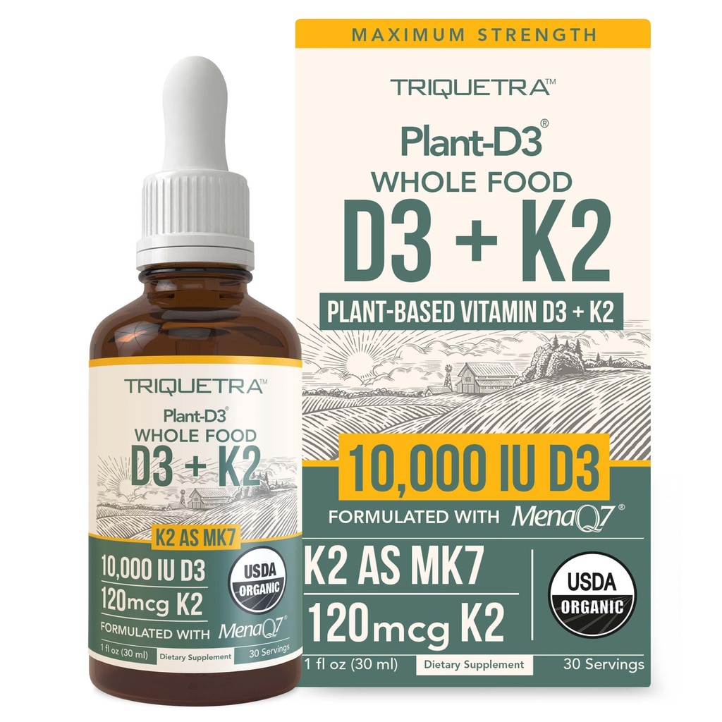 Biologische Plant D3 K2 vitamine 10000 ie - All-Trans MK7 van MenaQ7 (120 mcg K2) - 100% Biologische & Plant-Based Sublingual D3 Drops 10.000 ie (Cholecalciferol), 100% Vegan - Ondersteuning Immunity, Bone, Brain