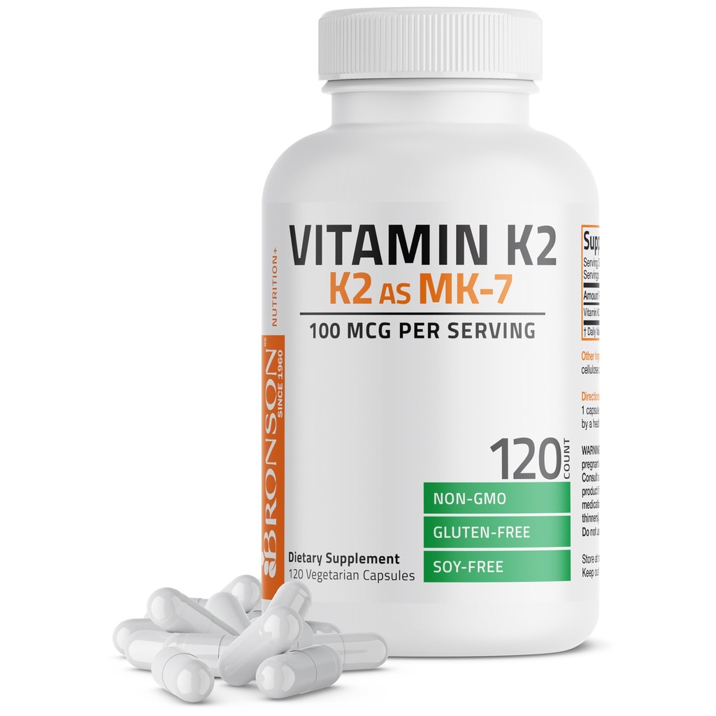 Bronson Vitamine K2 als MK-7 Menachinon 100 mcg Non-GMO, 120 capsules