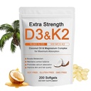 Vitamine D3 K2 Magnesium Complex, Extra sterkte Wellness D3K2 met Triple Magnesium & Coconut Oil voor maximale absorptie, Ondersteuning Bone & Immune Health, Non-GMO, Gemakkelijk doorslikken, 200 Softgels