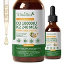 2 Pack Organic Vitamin D3 K2 Liquid 10000 IE w/ Vegan Omega-3 & Coconut MCT Oil - Maximale sterkte Vitamine D Supplement, Geen Fillers, Non-GMO K2 als MK7 voor botten, spieren en hoge absorptie-2 Fl Oz