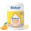 Biobor Vitamine D3 K2 Gummies with Calcium, 2000 IE D3 & 200 mcg K2(MK-7) & 200 mg Calcium, Geen suiker toegevoegd, ondersteunt gezonde botten & Immune Health, Glutenvrij, GGO-vrij, Geelperzik, 60 Tellen