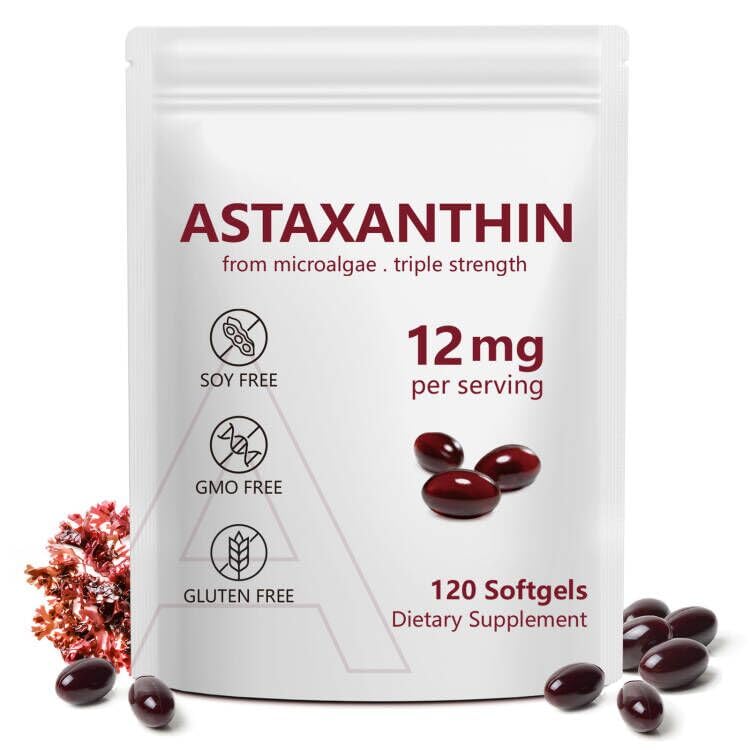 Astaxanthine 12mg, 120 Softgels, 4 maanden levering, Premium Astaxanthine Antioxidant Supplementen met Antioxidant Activiteit, Ondersteunt Oog, Immuun, Gezamenlijk, Huidgezondheid, Interne circulatie