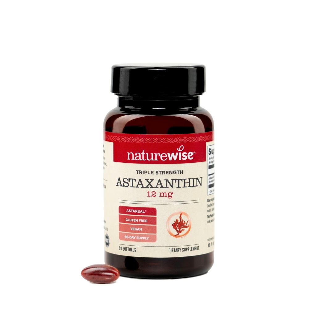 NatureWise Triple Strength Astaxanthine 12mg with AstaReal® - Vegan Antioxidant Supplement with Organic Coconut Oil - NSF Certified Gluten Free, Non-GMO - 60 Softgels[60 Day Supply]