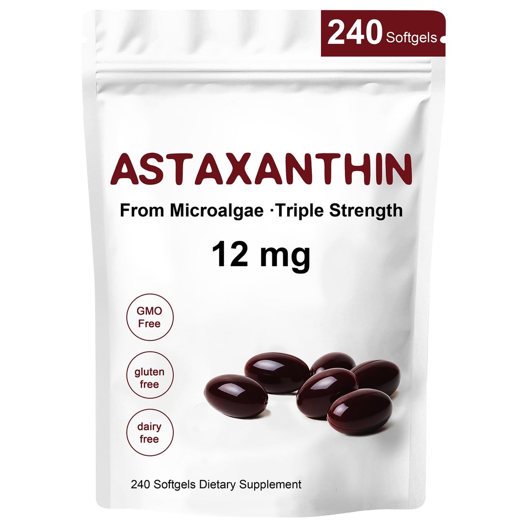 Astaxanthine 12mg,240 Softgels,Premium Astaxanthine Antioxidant Supplementen,Ondersteunt Oog,Skin, Immune, Internal Circulation,Non-GMO, Glutenvrij, Geen Soja-8 Maand Levering