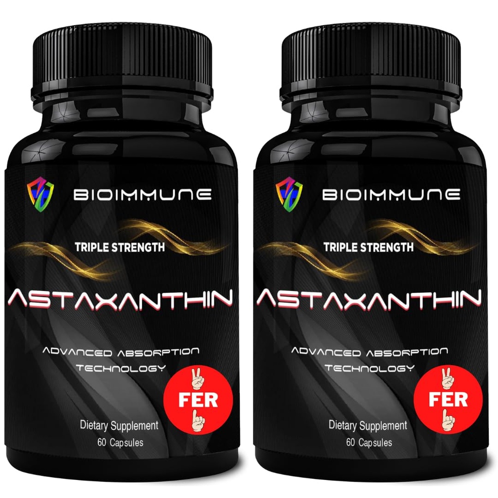 BioImmune 2 Pack Triple Strength AstaQuilTM Astaxanthine 12mg Enhanced Absorptie, 120 Softgels w/Organic Coconut Oil. Krachtige antioxidant voor oog, gewrichts- en hartgezondheid