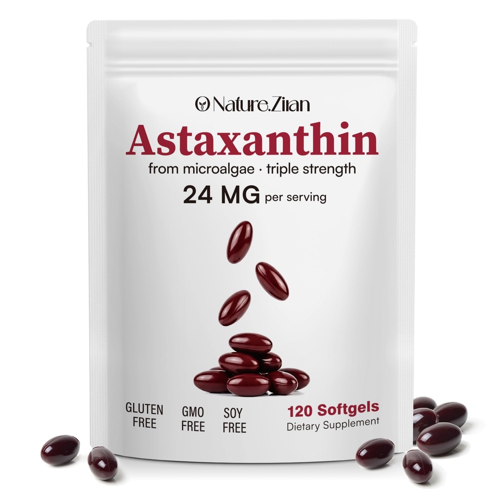 O NATUUR . ZIRAN Astaxanthine Supplementen 24mg, Antioxidanten Supplement, Ondersteuningen voor Eye &Joint &Skin Health