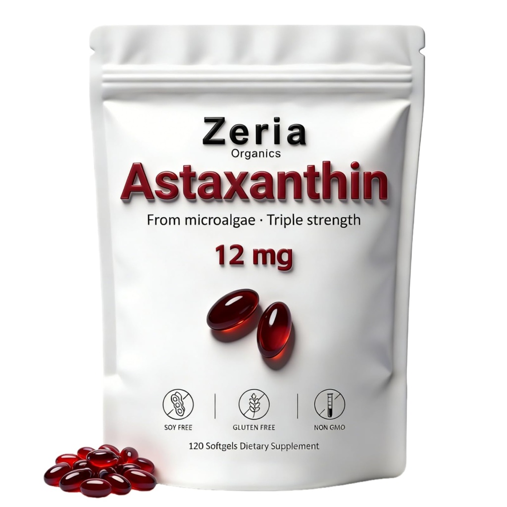 Astaxanthine 12mg, natuurlijke astaxanthinesupplementen Algen 120 Softgels (1 zak)