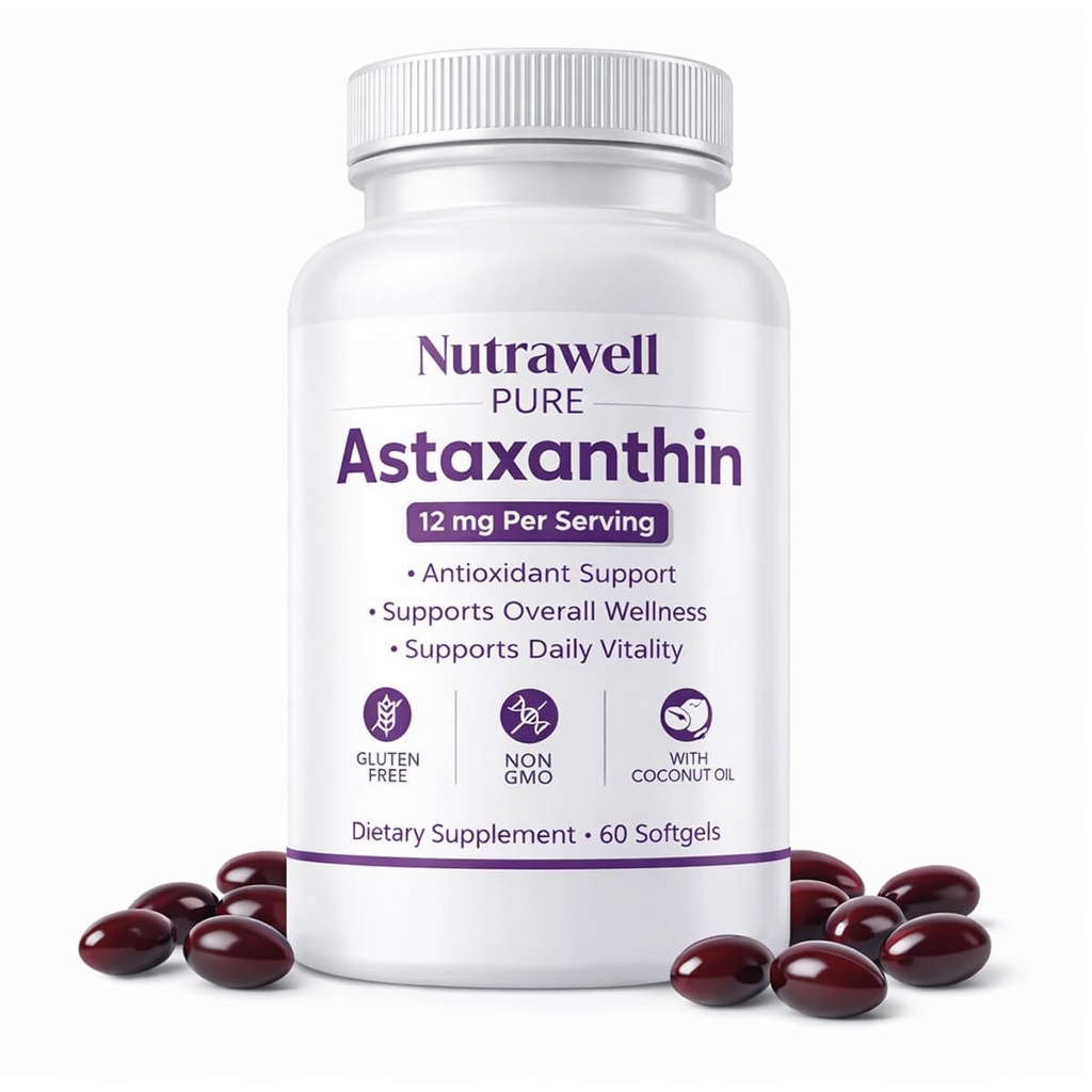 IRMI Nutrawell Astaxanthine 12 mg Softgels, Premium Natural Astaxanthine 