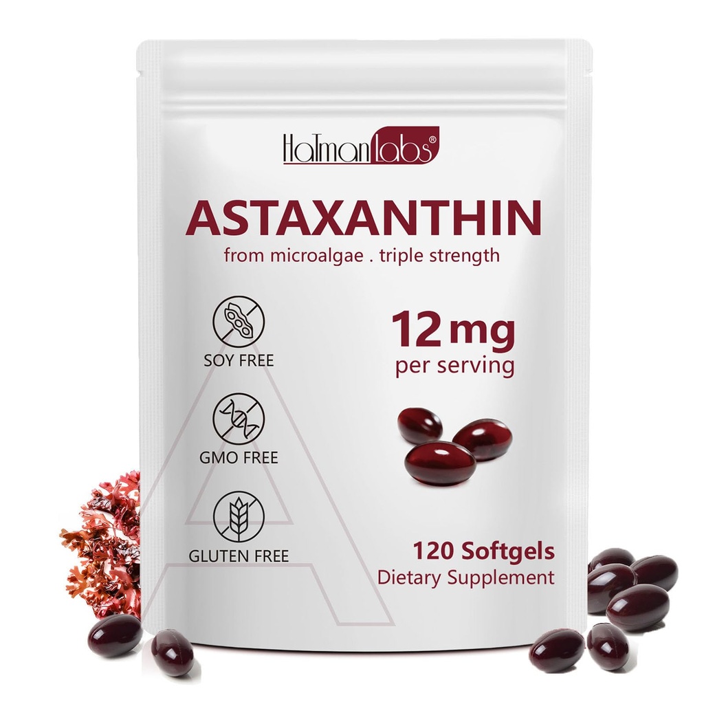 Daiasns Astaxanthine 12mg, Astaxanthine Antioxidant Supplementen Ondersteunt Oog, Gezamenlijke, Interne Oplage en Huidgezondheid - Niet-GMO,120 Softgels - 4 Maanden Levering