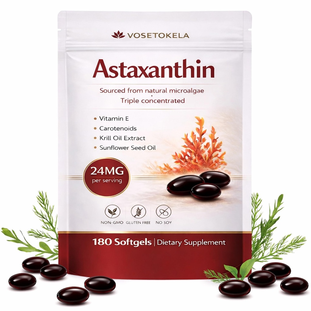 Astaxanthine Supplementen, Astaxanthine Antioxidant Capsules, 180 Softgels, 24mg Elke, 6 maanden Supply, van Microalgen, Glutenvrije, Non-GMO, Ondersteunt een gezonde, evenwichtige levensstijl