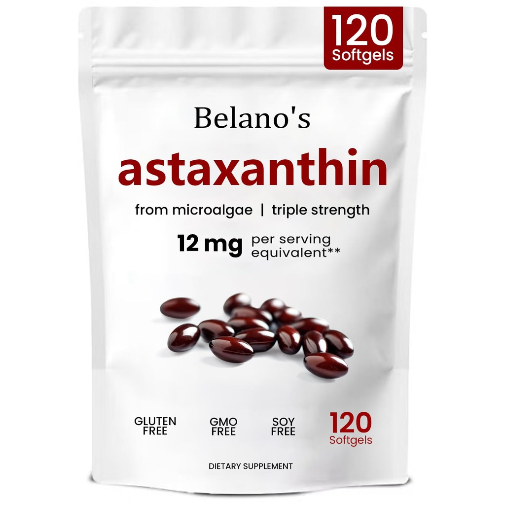 Belano's Astaxanthine 12mg, Astaxanthine Softgels, Premium Astaxanthine Antioxidant Supplement 