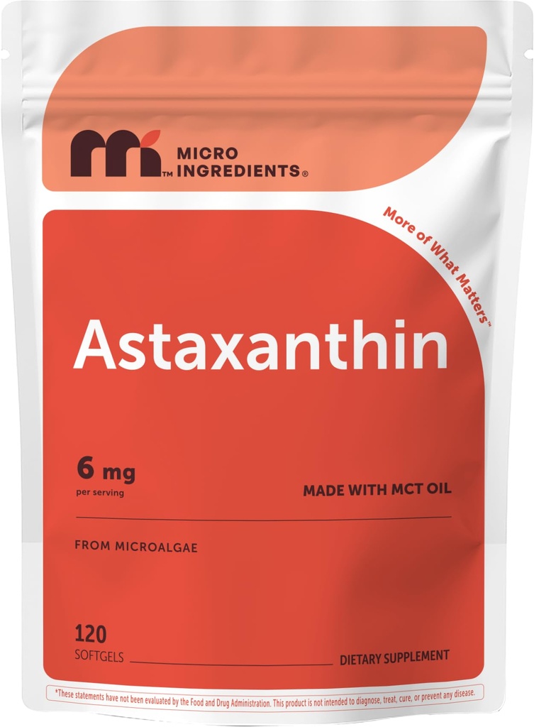 Micro-Ingrediënten Astaxanthine 6 mg met MCT-olie, 120 Softgels 