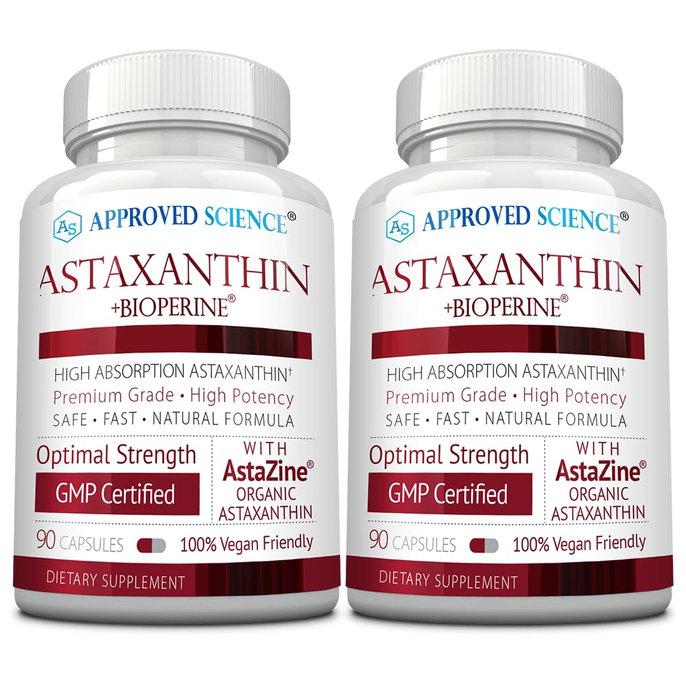 Goedgekeurde Science® Astaxanthine 12 mg - Extra sterkte Antioxidant - Ondersteunt Hart, Ogen, Huid - 180 Vegan Capsules - 6 maanden Levering