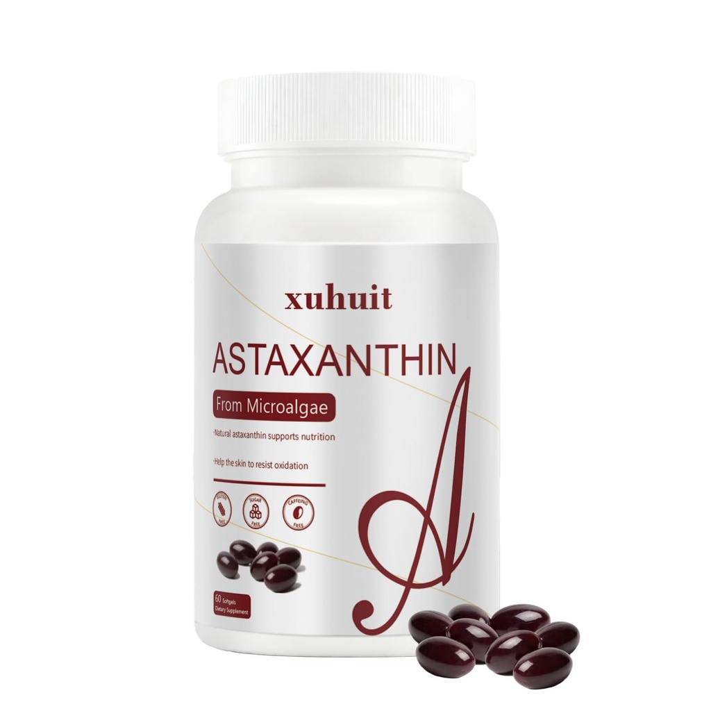 Astaxanthine 12mg Softgels, 120 Tellen voor 4 maanden Supply, Natuurlijke Antioxidant Supplement van Algen,Soy Free, Gemakkelijk te slikken (01)