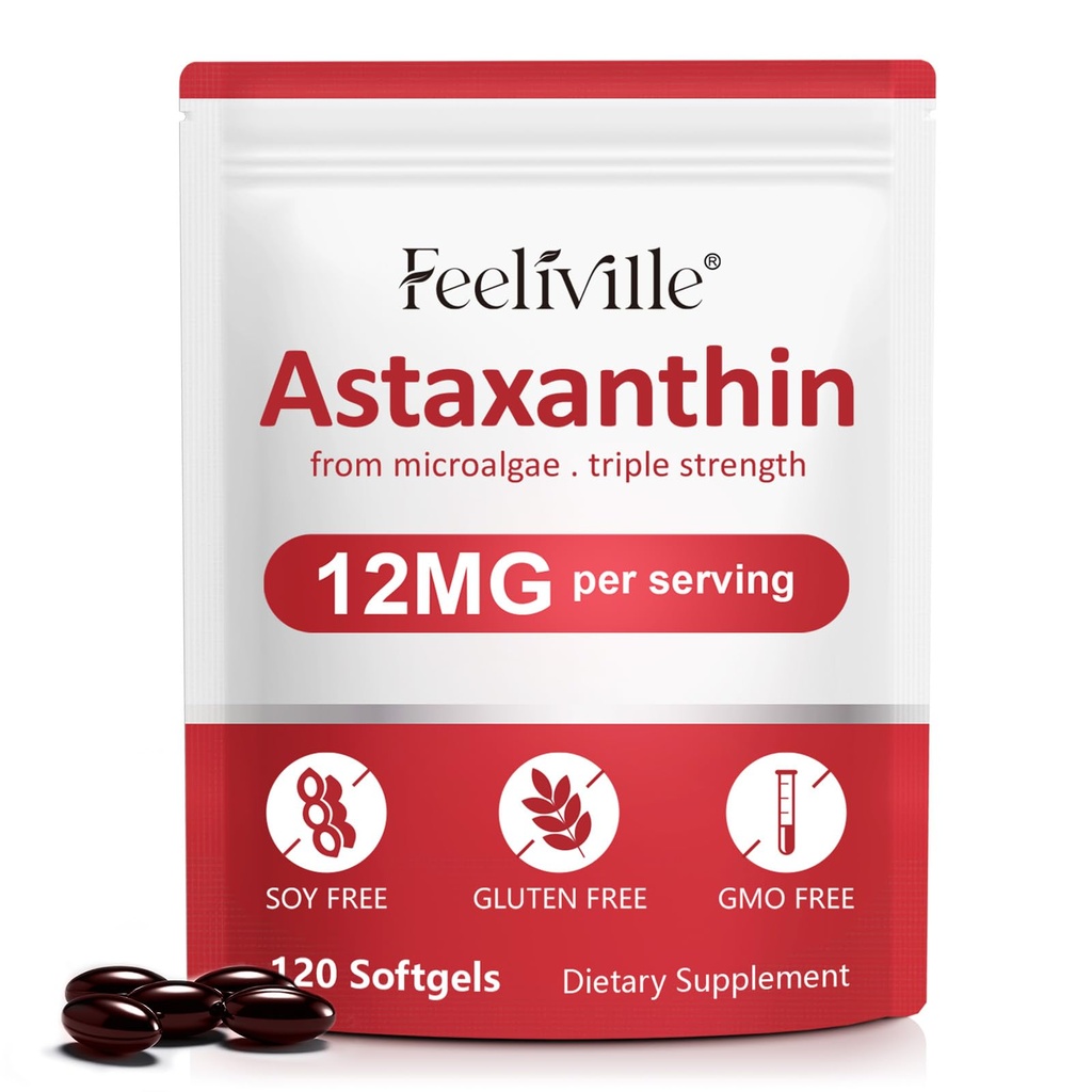 Astaxanthine 12 mg (120 Softgels) - Premium Astaxanthine Antioxidant Supplementen - Ondersteunt oog, interne circulatie, immuun- en huidgezondheid - Verse Microalgen Bron - Niet-GMO & Geen Gluten