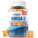 Vegan Omega 3 Gummies 1280mg + Vitamine D3 K2 (MK7), Omega 3 Visolie Alternatief voor volwassenen, w/Algen EPA 600mg & DHA 400mg, MCT Oil - No Fish Taste - for Brain, Eye, Immune Health, Sugar Free, 1 Pack
