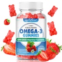 softbear Omega 3 Gummies for Women & Men & Kids Omega 3 Supplementen 1200mg Vegan Omega 3 Vetzuren DHA EPA met Vitaminen Ondersteuning Eye & Brain Health, Sugar Free, Aardbei smaak 60 Tellen