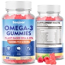 Vegan Omega-3 Gummies1000mg voor volwassenen - Sugar Free Supplement met 400mg DHA & 600mg EPA, Vitaminen A, C, E en Zink - 60 Tellen