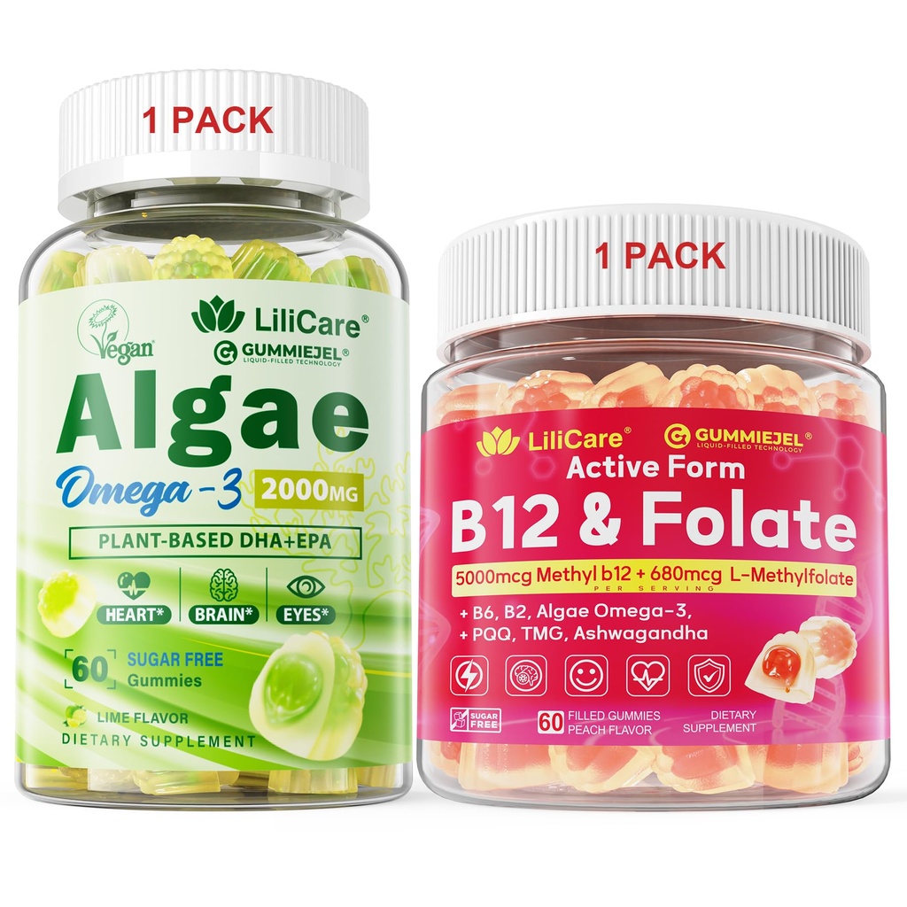 Bundel: Algen Omega 3 Gummies 1 Pack & Methyl B12 + L-methylfolaat Gummies 1 Pack